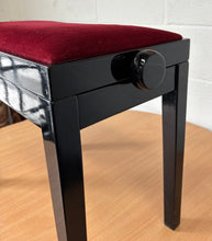 Load image into Gallery viewer, Black Polished Piano Stool with Red Velour and Height Adjustable