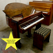 Load image into Gallery viewer, J. Strohmenger Baby Grand Piano With Half-Moon Lid in book matched burl walnut