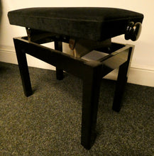 Load image into Gallery viewer, Black Polish Height Adjustable Piano Stool With Black Velour Top